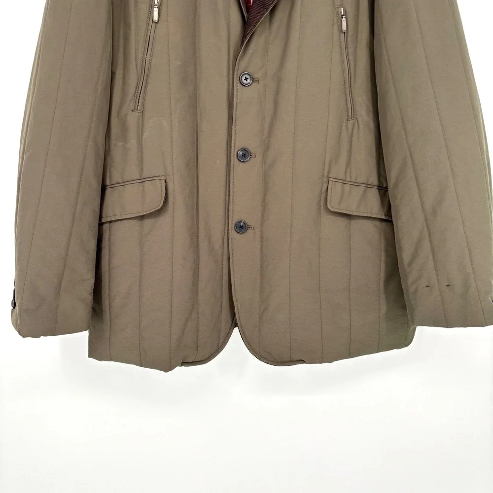 Banana Republic Quilted Barn Jacket Sz XL Olive Green Plaid Lined Classic Preppy